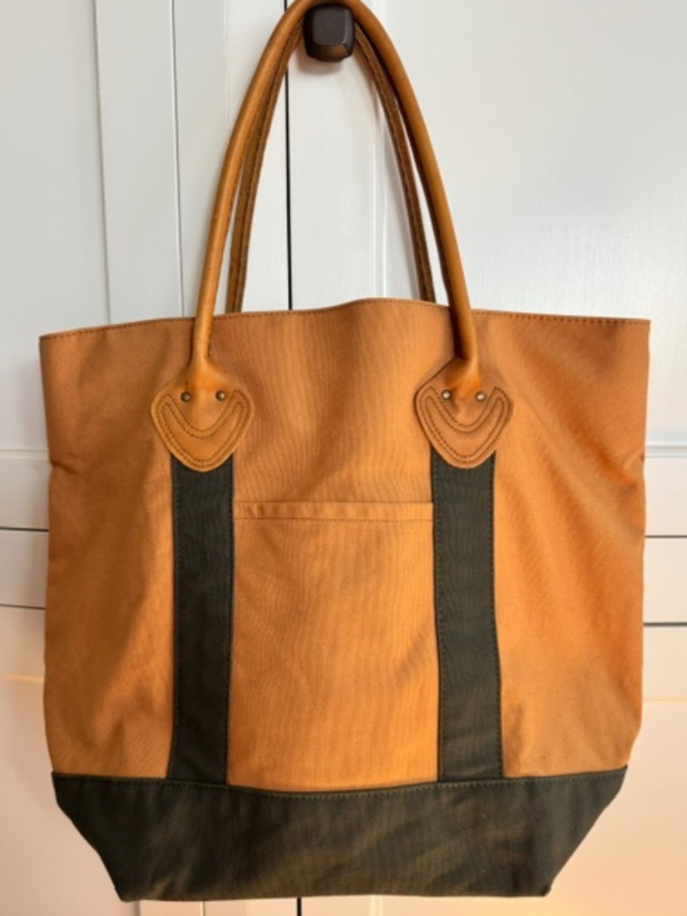 L.L. Bean Vintage Canvas Two-Tone Tote Bag in Tan and Dark Green